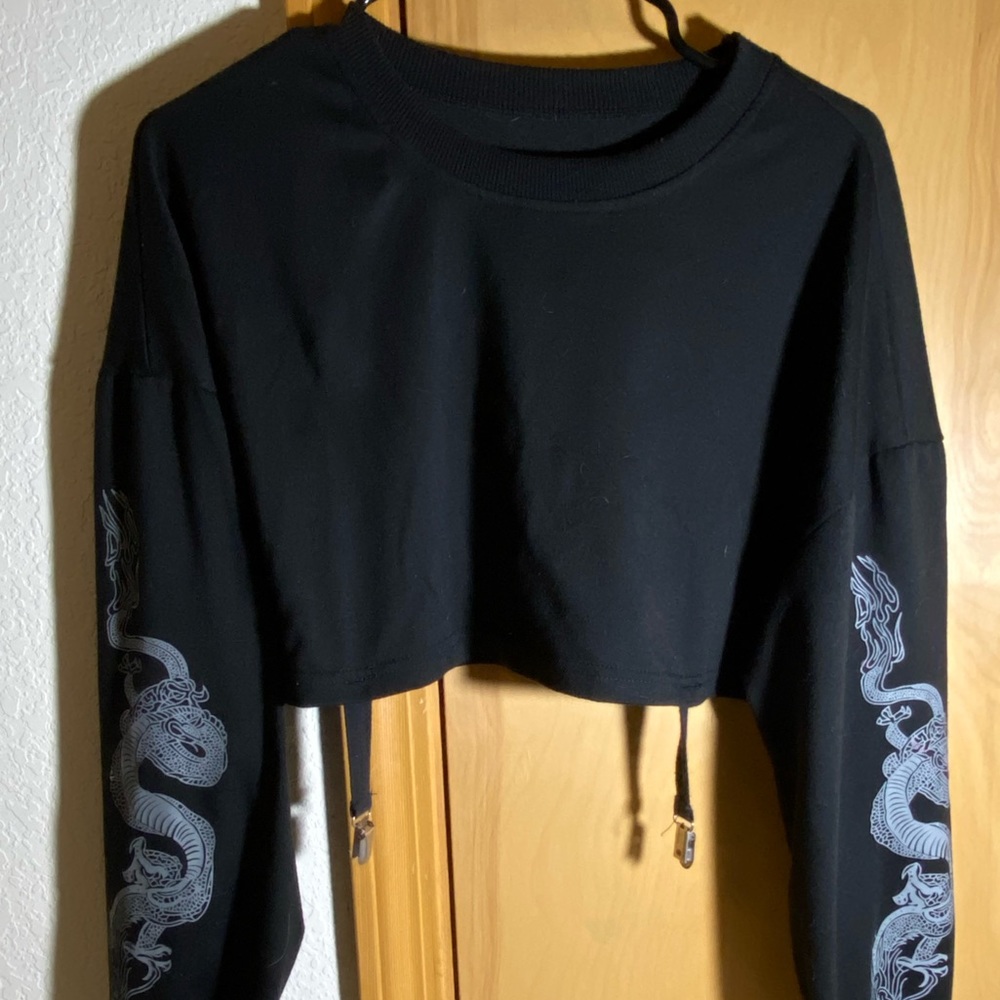 Black dragon cropped hoodie